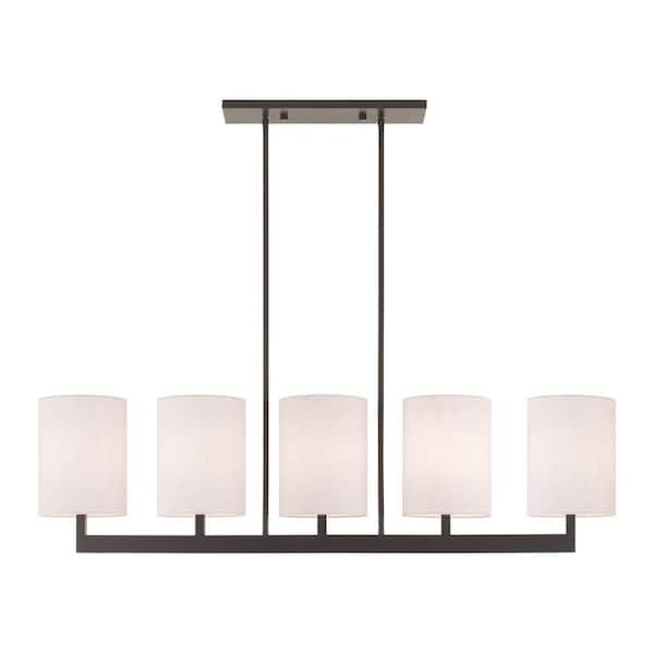Davenport 5-Light Bronze Linear Chandelier with Oatmeal Fabric Shade