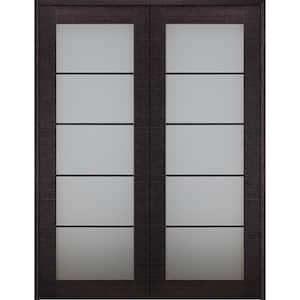 Avanti 5-Lite Frosted Glass 56 in. x 84 in. Both Active Black Apricot Composite Wood Double Prehung French Door