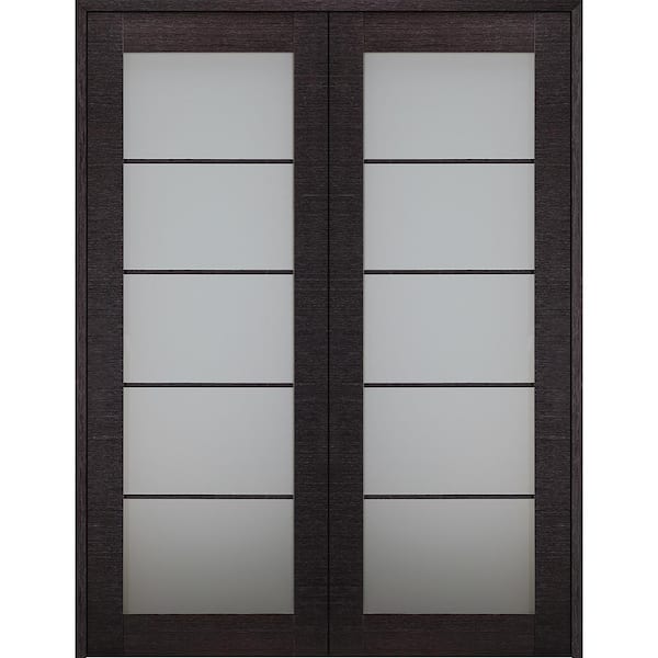 Belldinni Avanti 5-Lite Frosted Glass 60 in. x 84 in. Both Active Black Apricot Composite Wood Double Prehung French Door