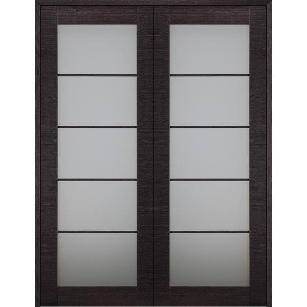 Belldinni Avanti 5-Lite Frosted Glass 72 in.x 92.5 in. Both Active Black Apricot Composite Wood Double Prehung French Door