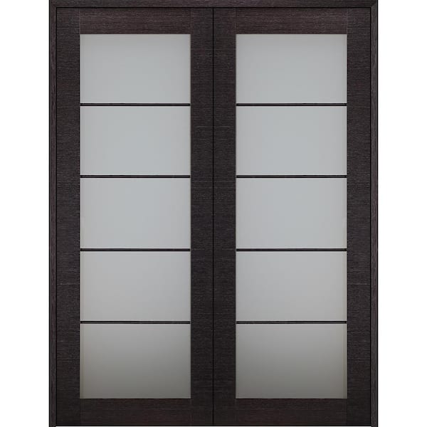 Belldinni Avanti 5-Lite Frosted Glass 64 in.x 92.5 in. Both Active Black Apricot Composite Wood Double Prehung French Door