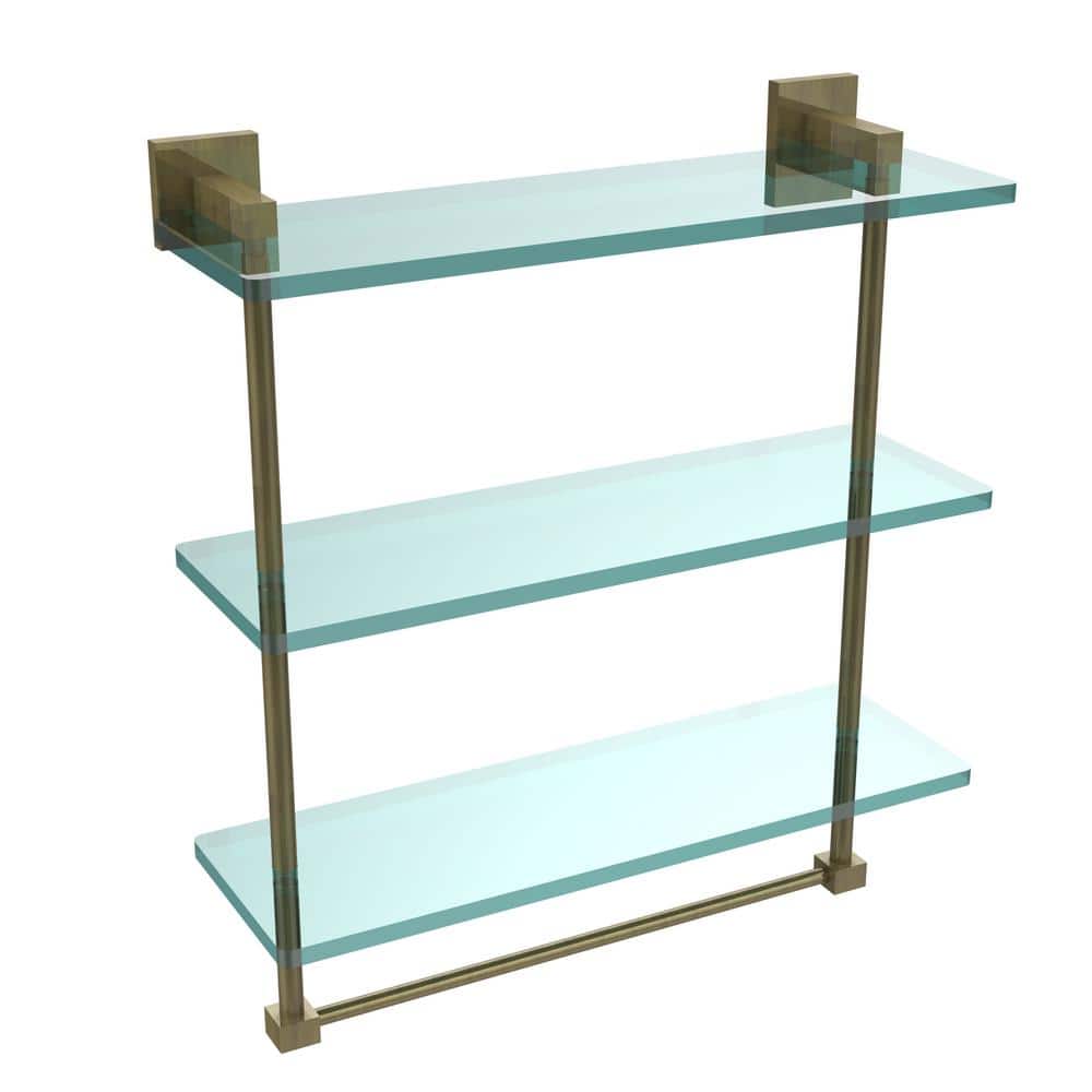 Allied Brass Montero 16 in. L x 18 in. H x 6-1/4 in. W 3-Tier Clear Glass  Bathroom Shelf with towel bar in Antique Brass MT-5-16TB-ABR The Home  Depot