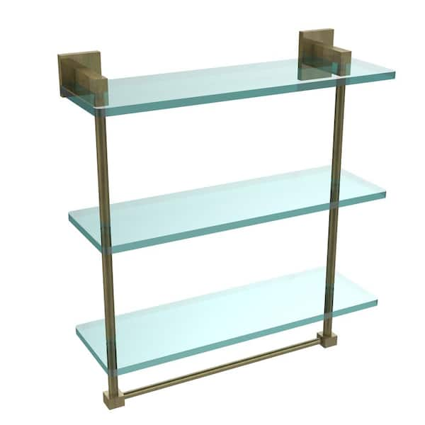 Allied Brass 22 in. L x 12 in. H x 5 in. W 2-Tier Clear Glass Bathroom Shelf  with Towel Bar in Antique Pewter P1000-2TB/22-GAL-PEW - The Home Depot