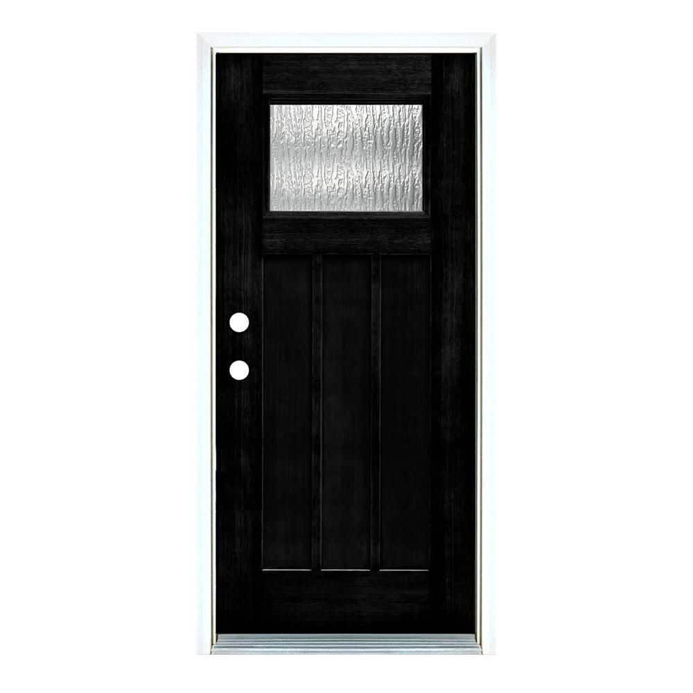 MP Doors 36 in. x 80 in. RightHand Inswing Water Wave Glass Craftsman Stained Black Fiberglass