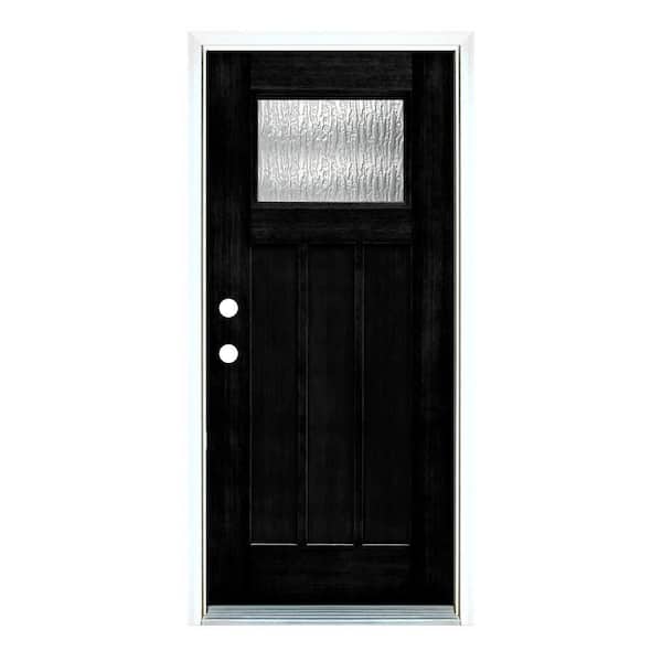 MP Doors 36 in. x 80 in. Right-Hand Inswing Water Wave Glass Craftsman Stained Black Fiberglass Prehung Front Door