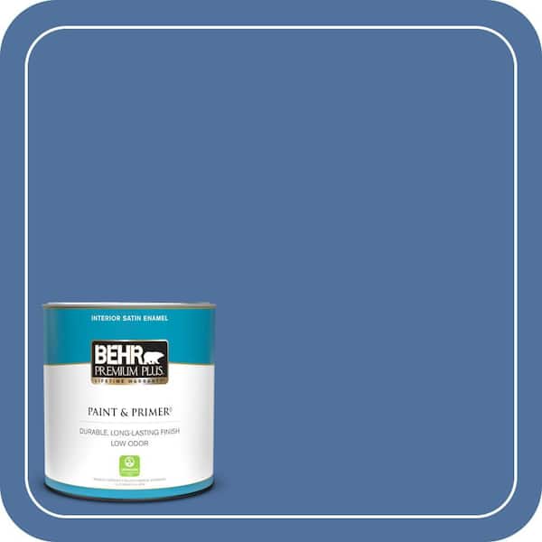 BEHR PREMIUM PLUS 1 qt. #PMD-23 Cobalt Flame Satin Enamel Low Odor Interior Paint & Primer