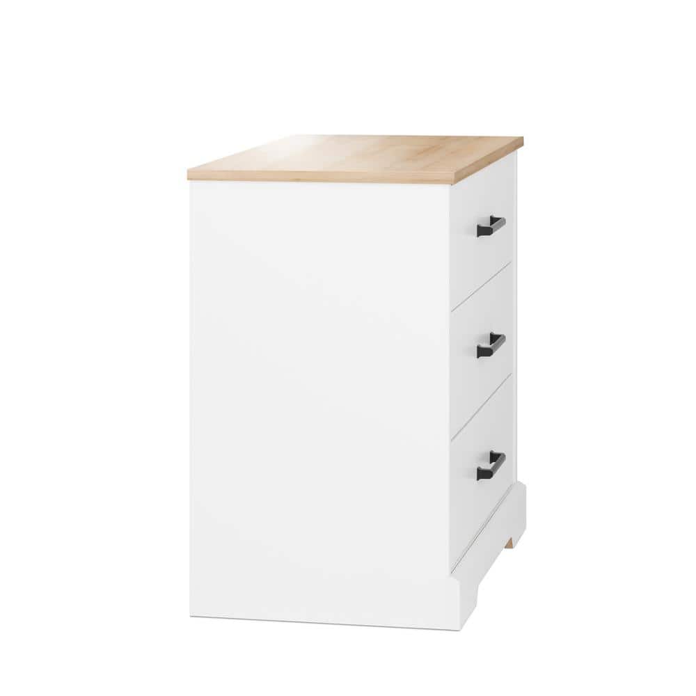 White and Oak 3-Drawer Farmhouse Nightstand