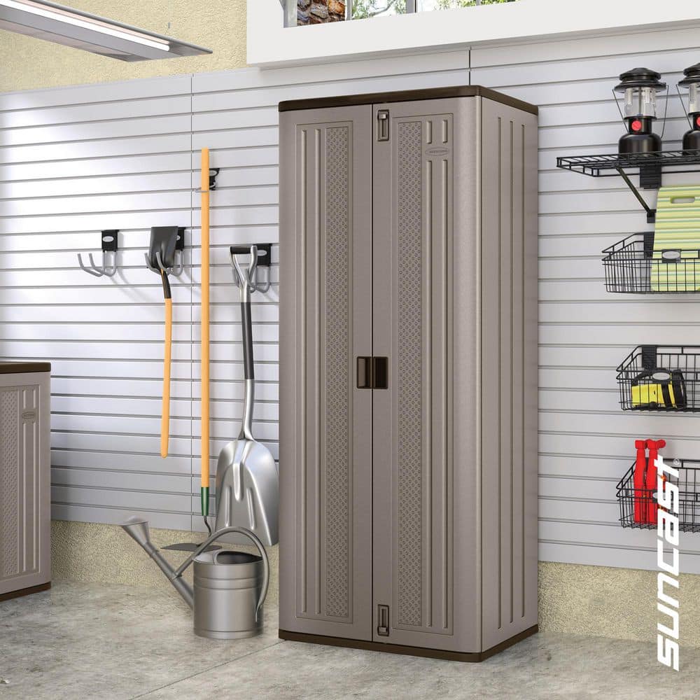 Suncast Plastic Freestanding Garage Cabinet in Platinum (30 in. W