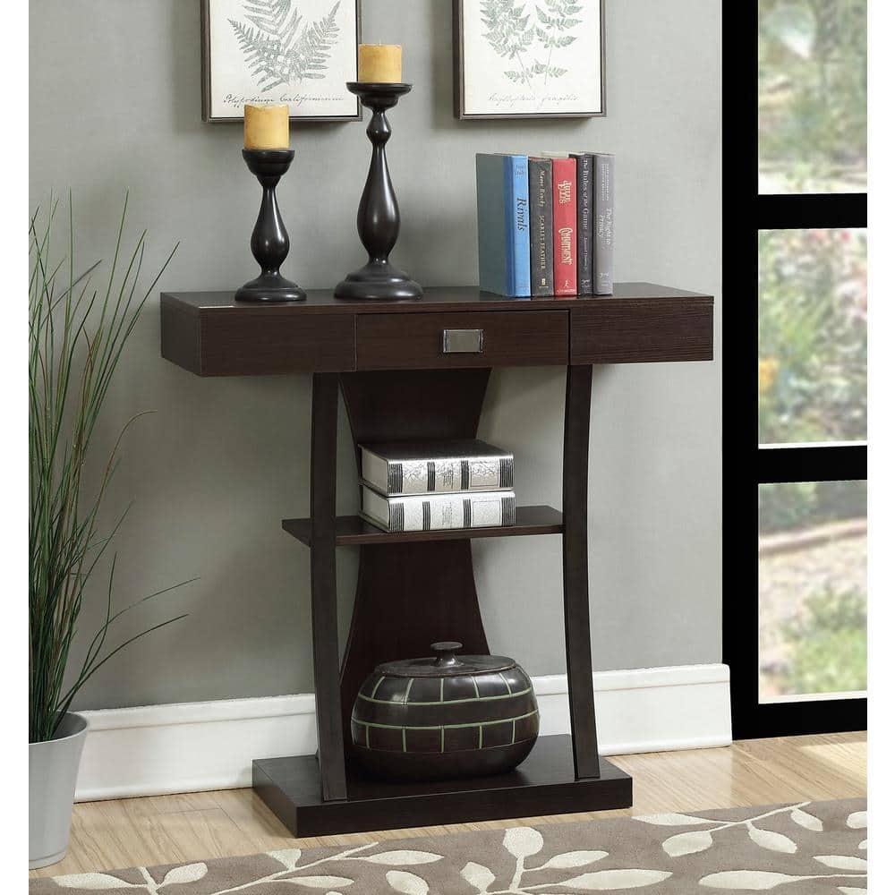 Newport Harri Espresso 3-Tier Console Table with Storage Drawer