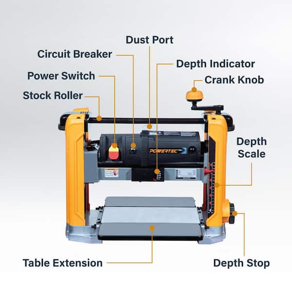 Benchtop Thickness Planer-13 in. Workbench, 15 Amp, 3-Blade, Portable Wood Planer with Transparent 4 in. Dust Port