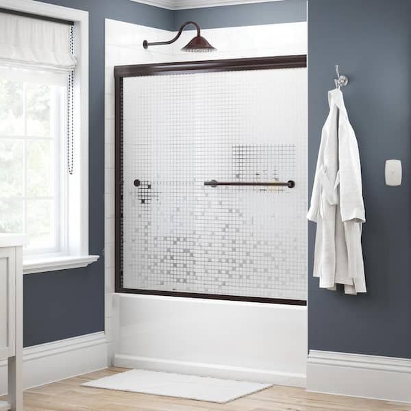Delta Traditional 59-3/8 in. x 58-1/8 in. Semi-Frameless Sliding Bathtub Door in Bronze with 1/4 in. Tempered Mozaic Glass