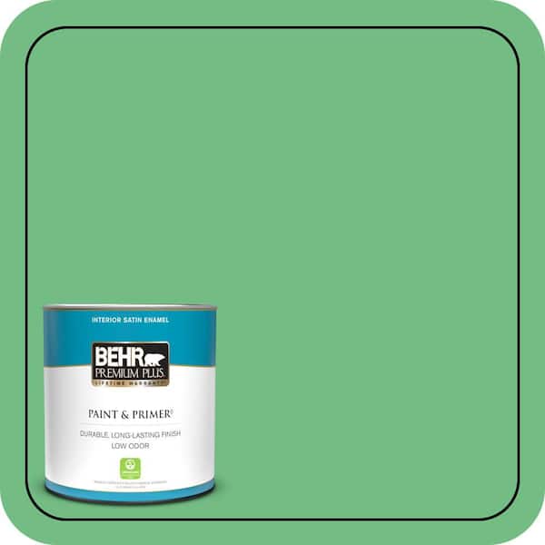 BEHR PREMIUM PLUS 1 qt. #P400-5 Winter Shamrock Satin Enamel Low Odor Interior Paint & Primer