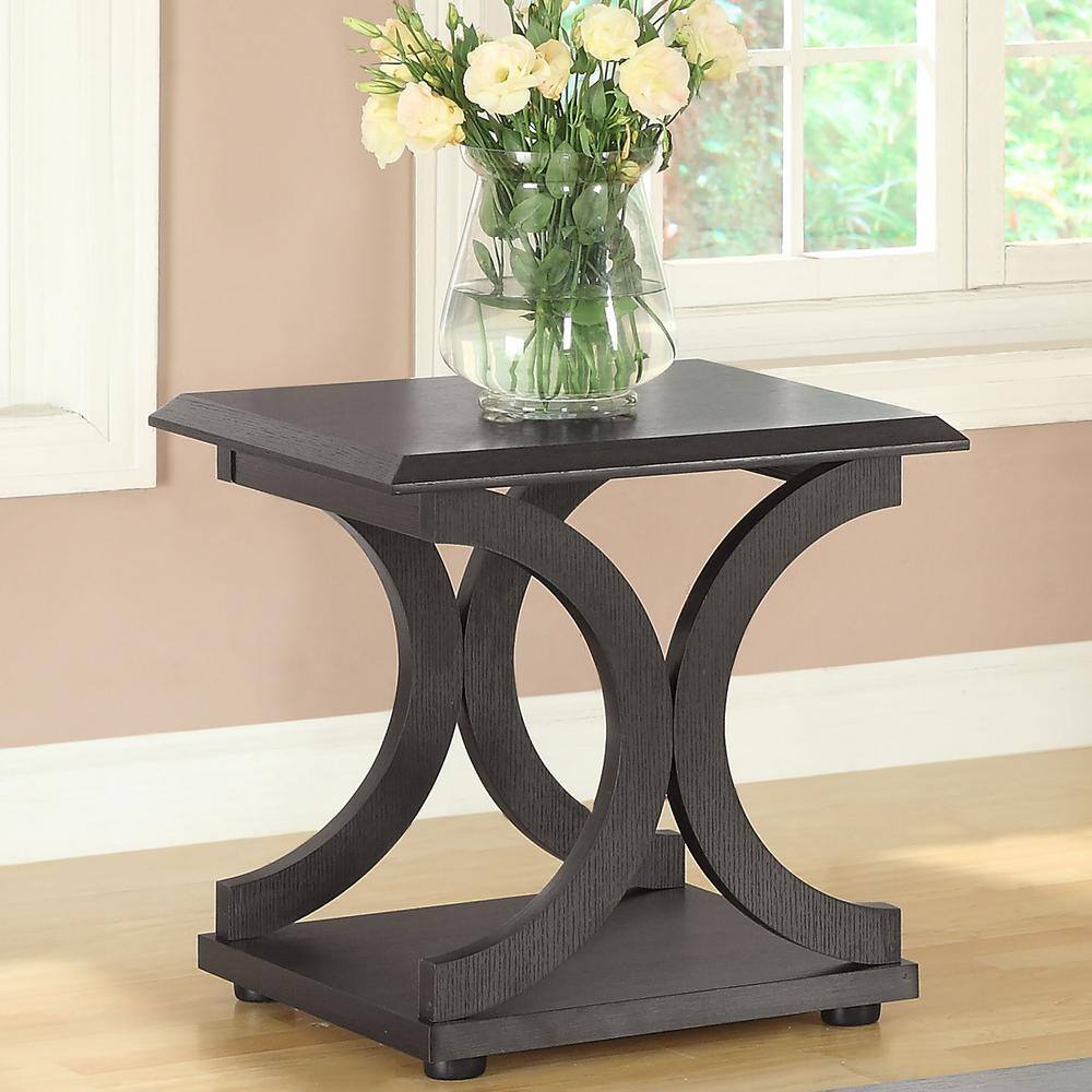 Transitional Black Wood Rectangular End Table with Shelf
