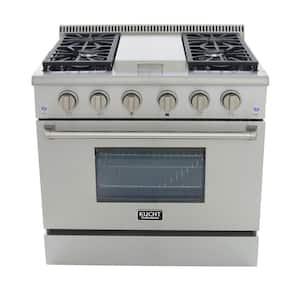 Pro-Style 36 in. 5.2 cu. ft. Natural Gas Range with Sealed Burners, Griddle and Convection Oven in Stainless Steel