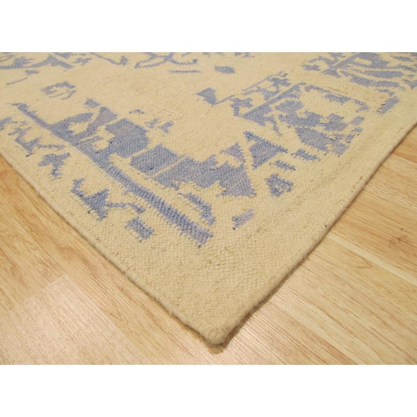 Ivory 8 ft. x 10 ft. Handmade Wool Contemporary Flatweave Reversible Erased Rug Area Rug