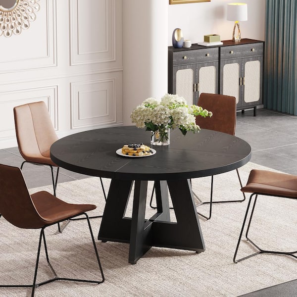 BYBLIGHT Roessler Farmhouse Black Wood 47 in. W Pedestal Round