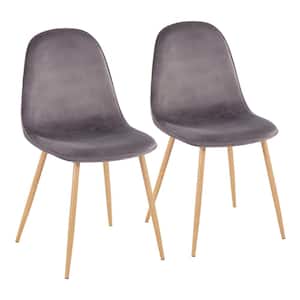 Pebble Grey Velvet and Natural Wood Metal Side Dining Chair (Set of 2)