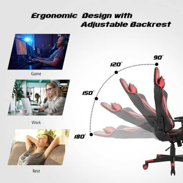 Costway Massage Red Gaming Chair Reclining Racing Chair with Lumbar Support  and Headrest HW62040RE - The Home Depot