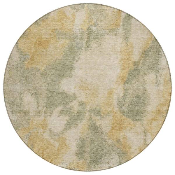 Chantille Machine Washable Indoor/Outdoor Abstract ACN3017 Gold 8 ft. x 8 ft. Round Rug