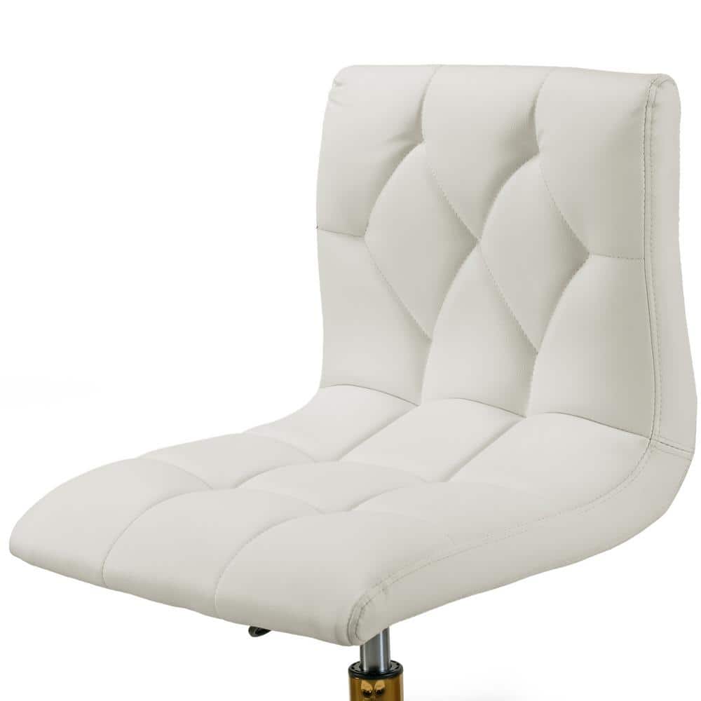 White Faux Leather Armless Task Chair with Metal Base