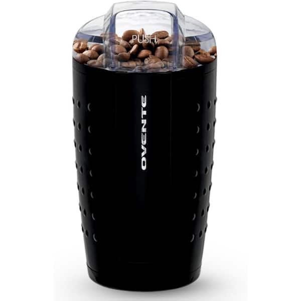 OVENTE 2.5 oz. Black One-Touch Electric Coffee Grinder with Transparent Easy Open Lid and Stainless Steel Blades