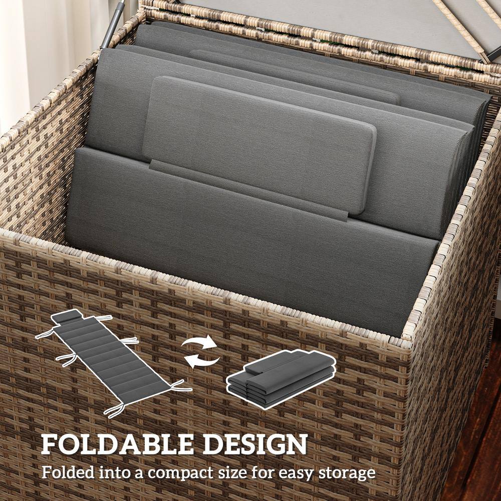 Dark Gray Foldable Olefin Chaise Lounge Cushion Set with Headrest