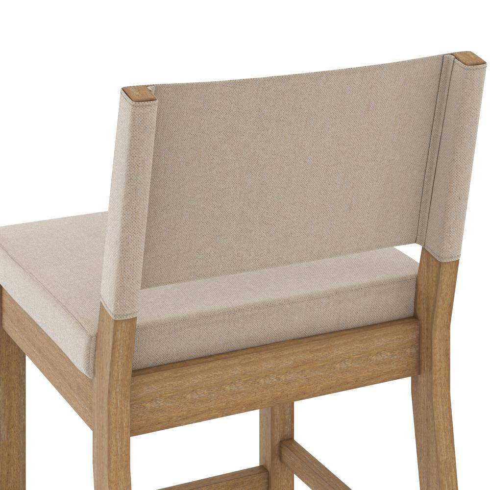 Linus Light Brown Rubberwood Bar Stool with Flax Upholstery