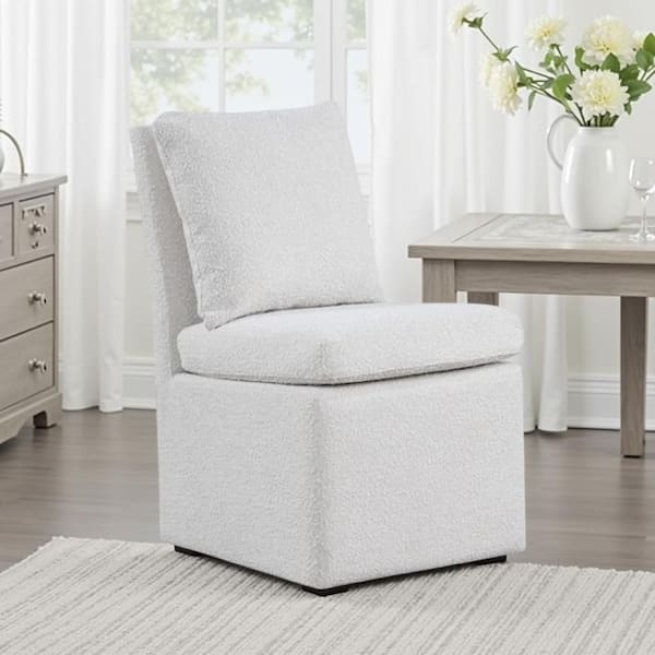 Ager White Chenille With Cushion Dining Chair