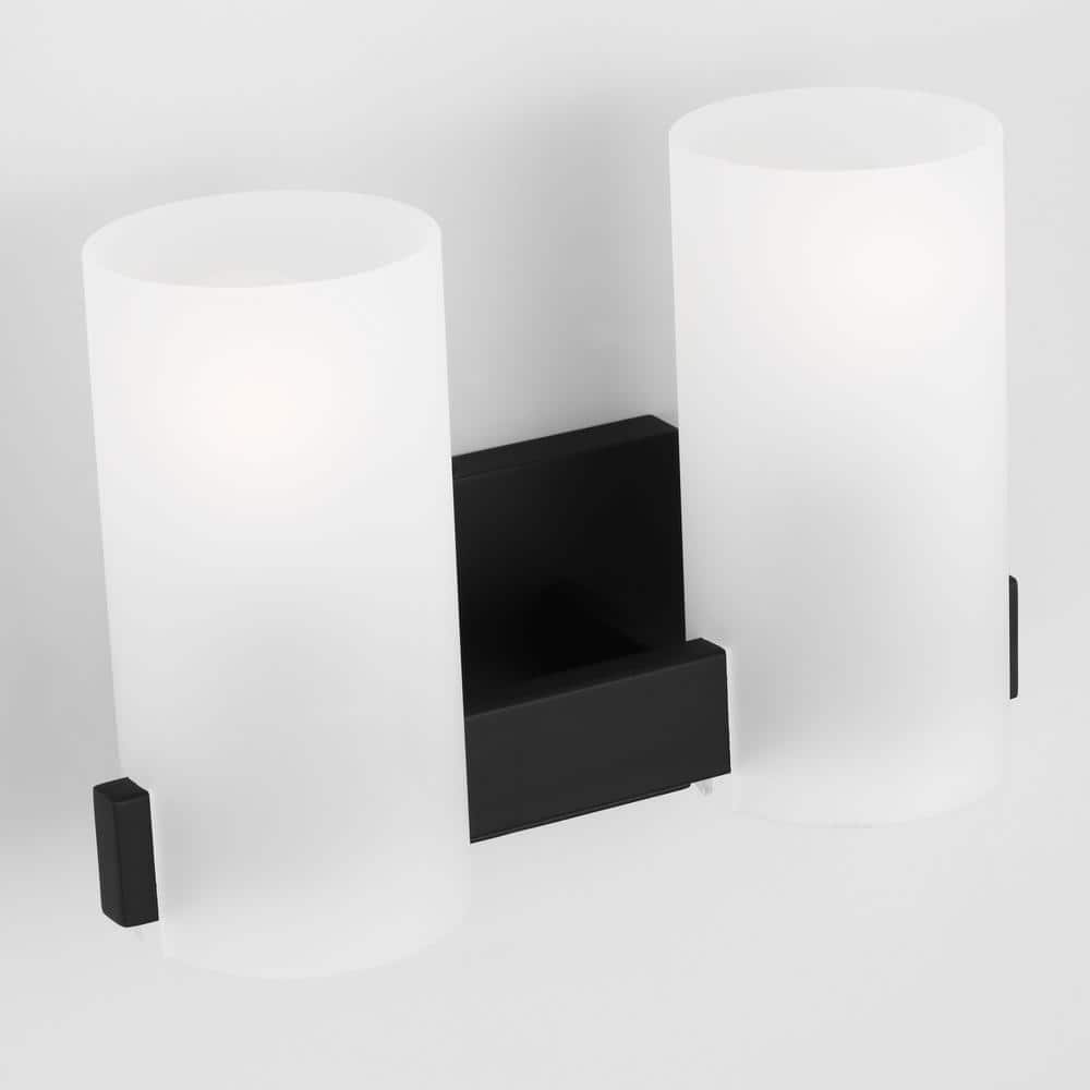 Midnight Black Etched Glass 2-Light Cylinder Vanity Light