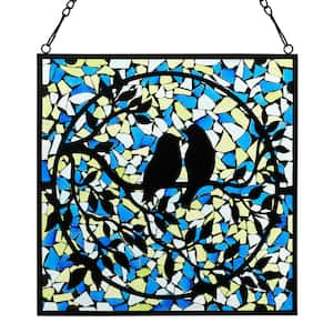 Eclectic Lovebirds Stained Glass Mosaic Window Panel in Multicolored