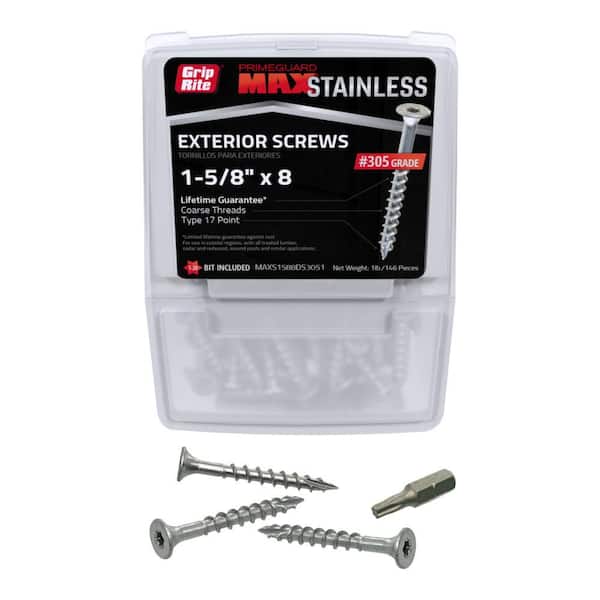 #8 x 1-5/8 in. 305 Stainless Steel Star Drive Bugle Head Coarse Thread Deck Screws 1 lb. Box