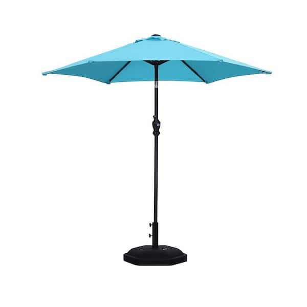 OVASTLKUY 9 ft. Market Patio Outdoor Umbrella with Crank in Blue with Base