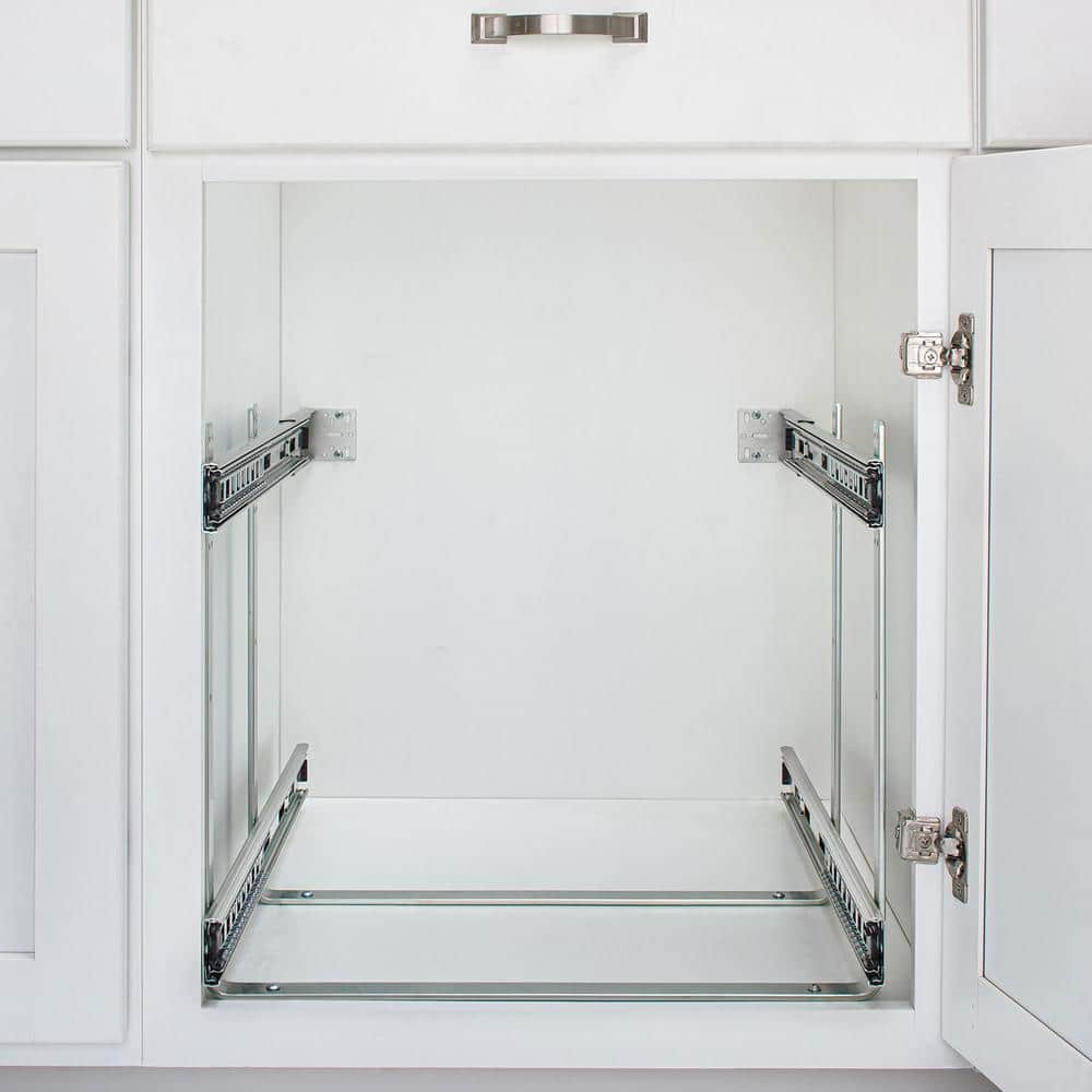 Chrome 2-Tier Wire Basket Pull-Out Shelf Organizer, 12 x 22 Inch