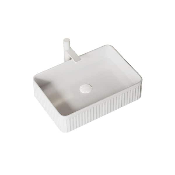 20 in. Vessel Bathroom Sink 16 in. White Ceramic Rectangular Striped Basin Without Faucet No Cabinet