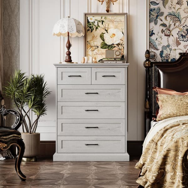 FUFU&GAGA Beige Wood Grain 6-Drawer 31.5 in. Width x 40.4 in. Height Wooden Dresser, Chest of Drawers with Large Storage Space