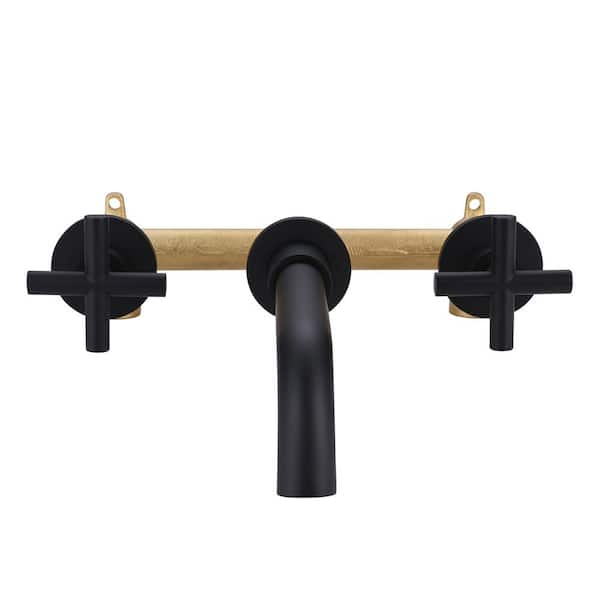 ALEASHA 8 in. Widespread Double-Handle Wall Mounted Bathroom Sink Faucet in Matte Black