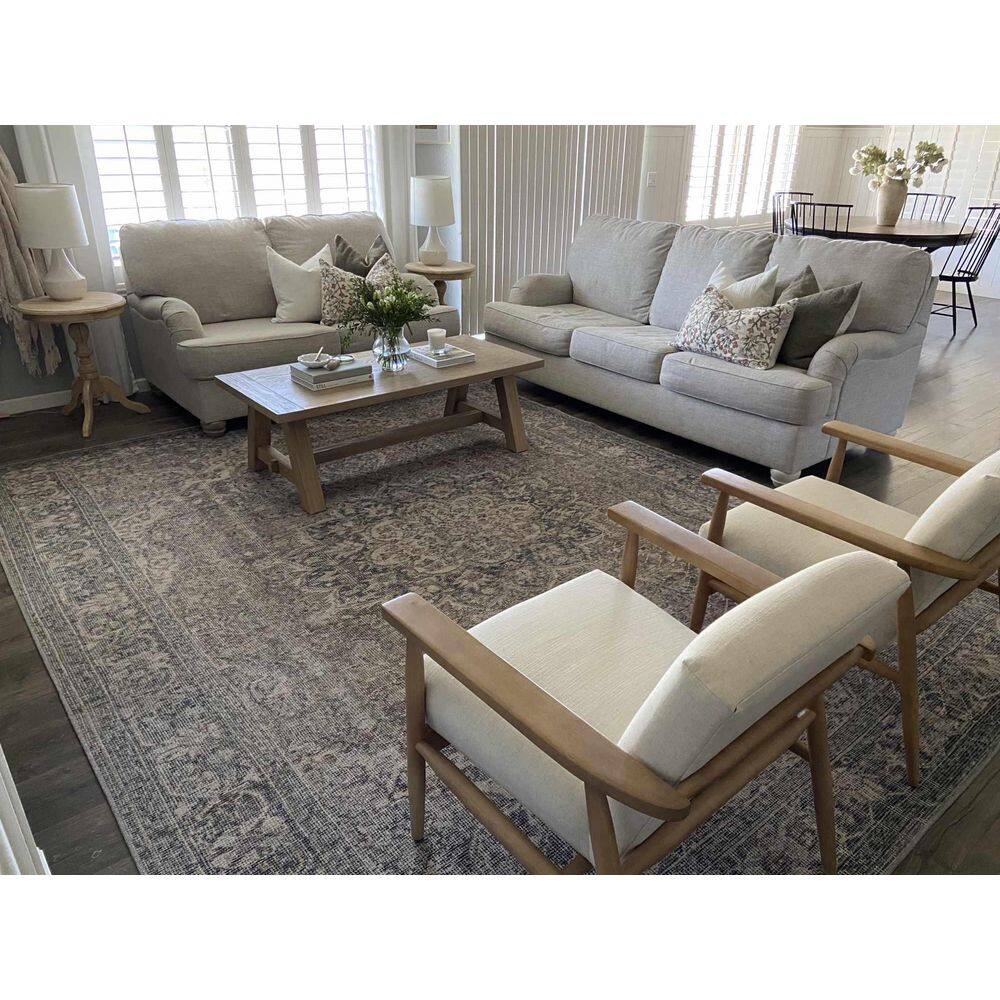 Chenille-Cotton Blend Black Medallion Washable Rug 6'7" x 9'