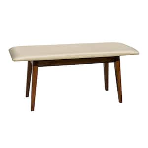 Nereida Mid-Century Solid Wood Beige Upholstered Dining Bench 41.8 in. W x 15.5 in. D x 18.8 in. H