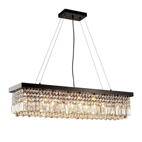 40 in. 8-Light Black Modern Crystal Chandelier for Dining Room and Living Room