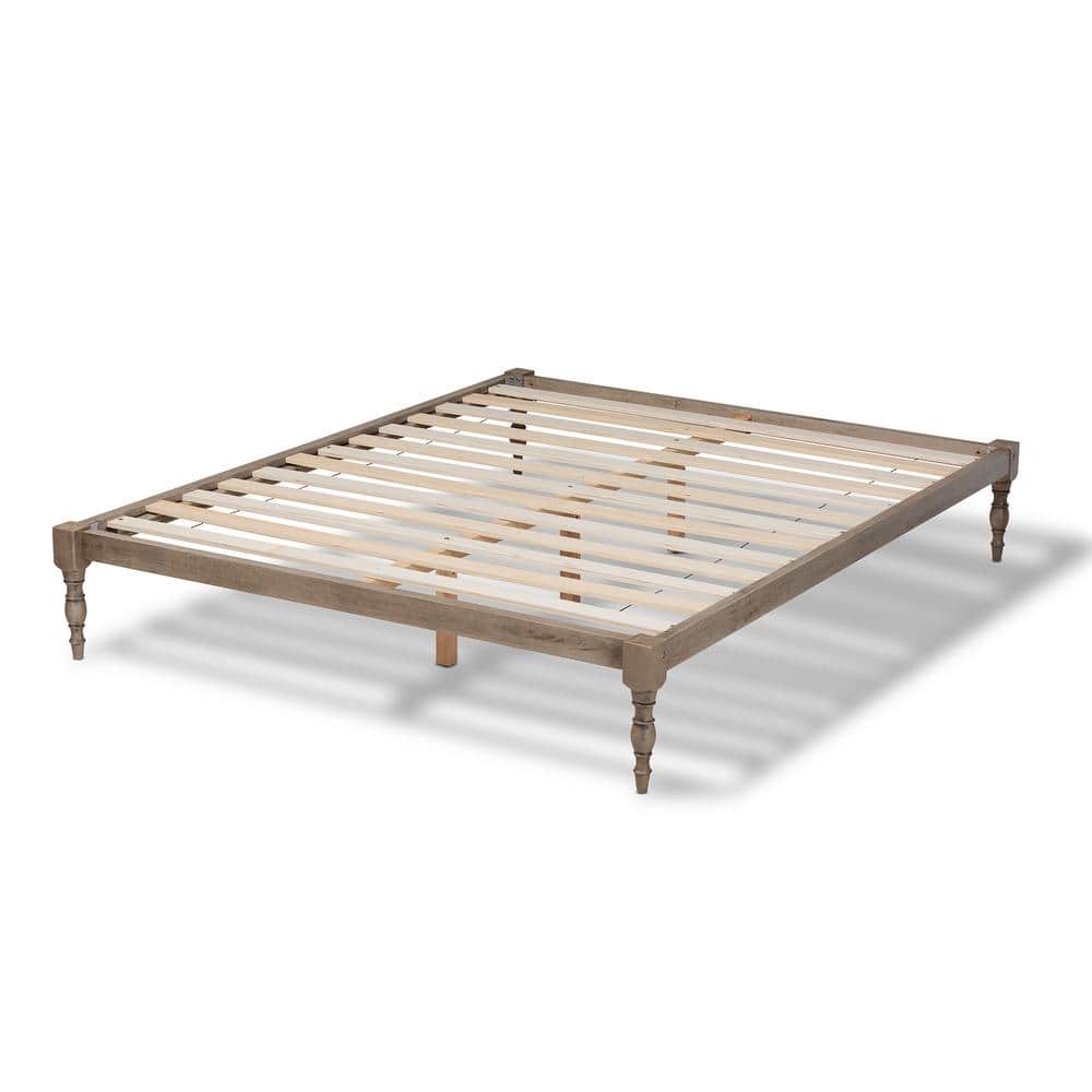 Iseline Antique Grey Solid Rubberwood Full Platform Bed Frame