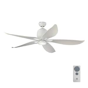 Lily 56 in. Integrated LED Indoor/Outdoor Matte White Flush Mount Ceiling Fan with DC Motor and Remote Control