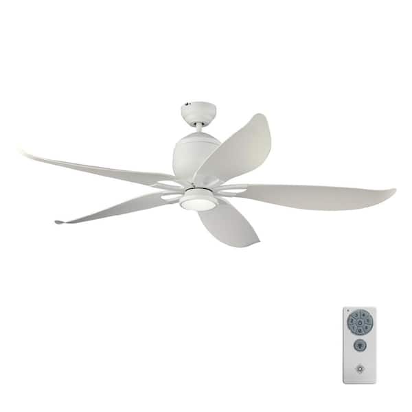 Generation Lighting Lily 56 in. Integrated LED Indoor/Outdoor Matte White Flush Mount Ceiling Fan with DC Motor and Remote Control