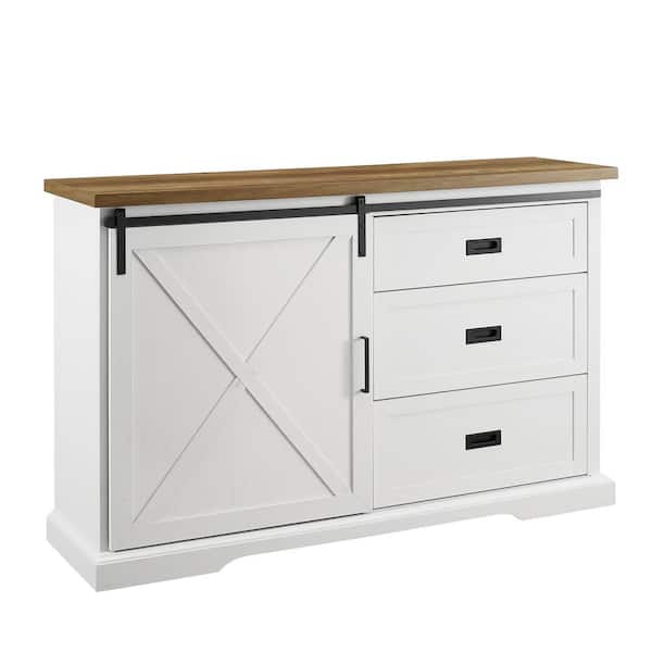 Reclaimed Barnwood and Brushed White Wood Sideboard with Sliding Barn Door
