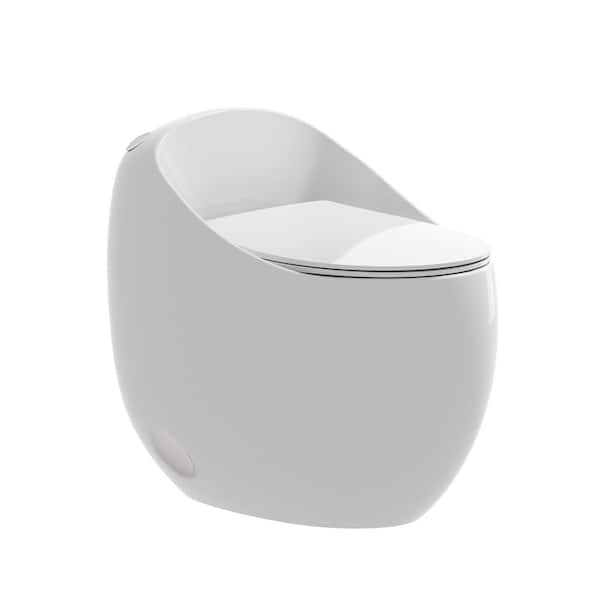 1.28 GPF Single Flush Egg Shape Standard 1-Piece Toile in Glossy White with Soft Close