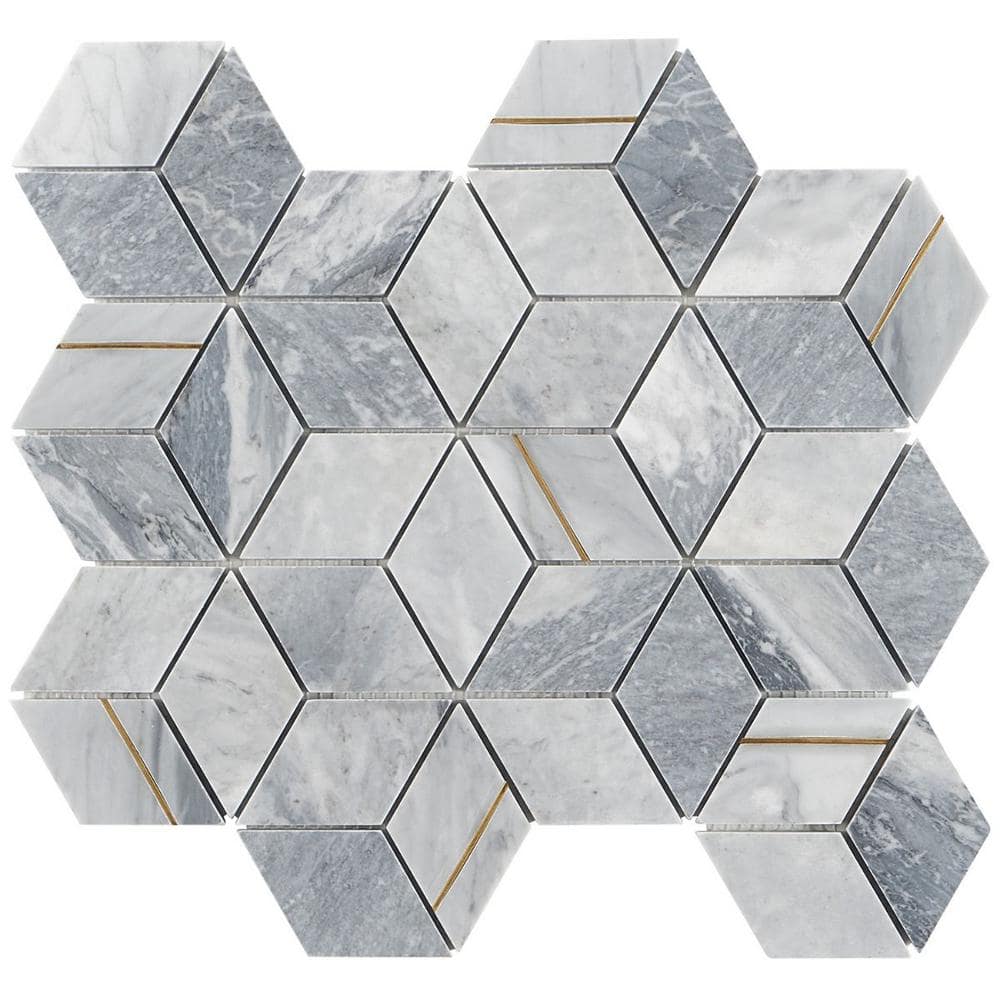Utopia Bardiglio 4 in. x 0.39 in. Polished Marble and Brass Wall Mosaic Tile Sample price history on PriceWatchPro