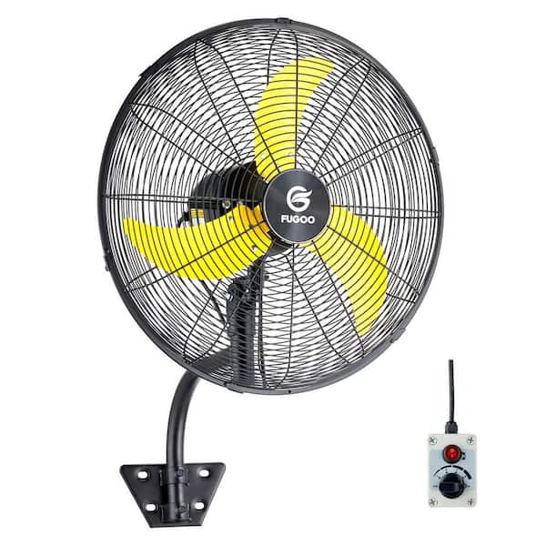 20 in. Oscillating Wall Mounted Fan in Black with Yellow Blades, All Sealed Brushless DC Motor, Waterproof, Outdoor