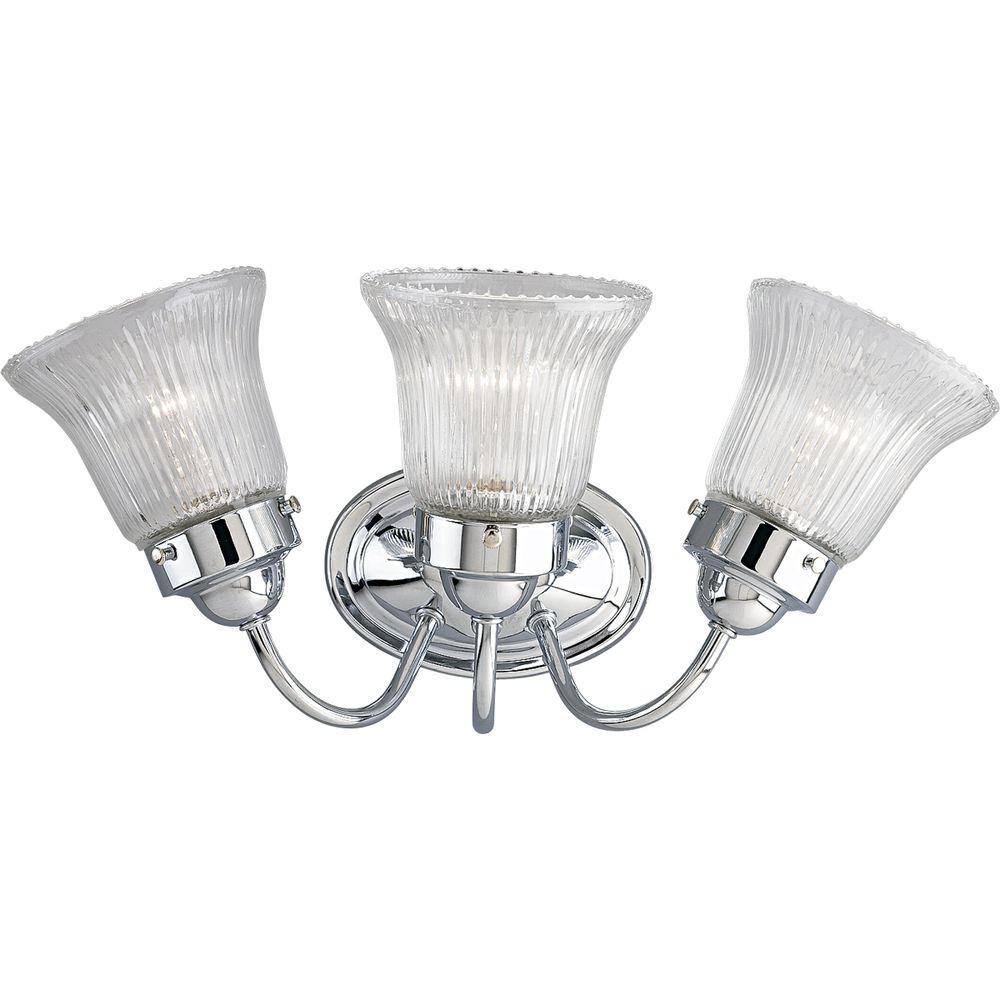 Polished Chrome Fluted Glass 3-Light Bath Vanity Fixture