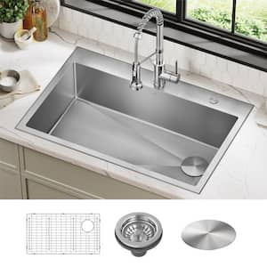 Loften 33 in. Drop-In Single Bowl 18 Gauge Stainless Steel Kitchen Sink with Accessories