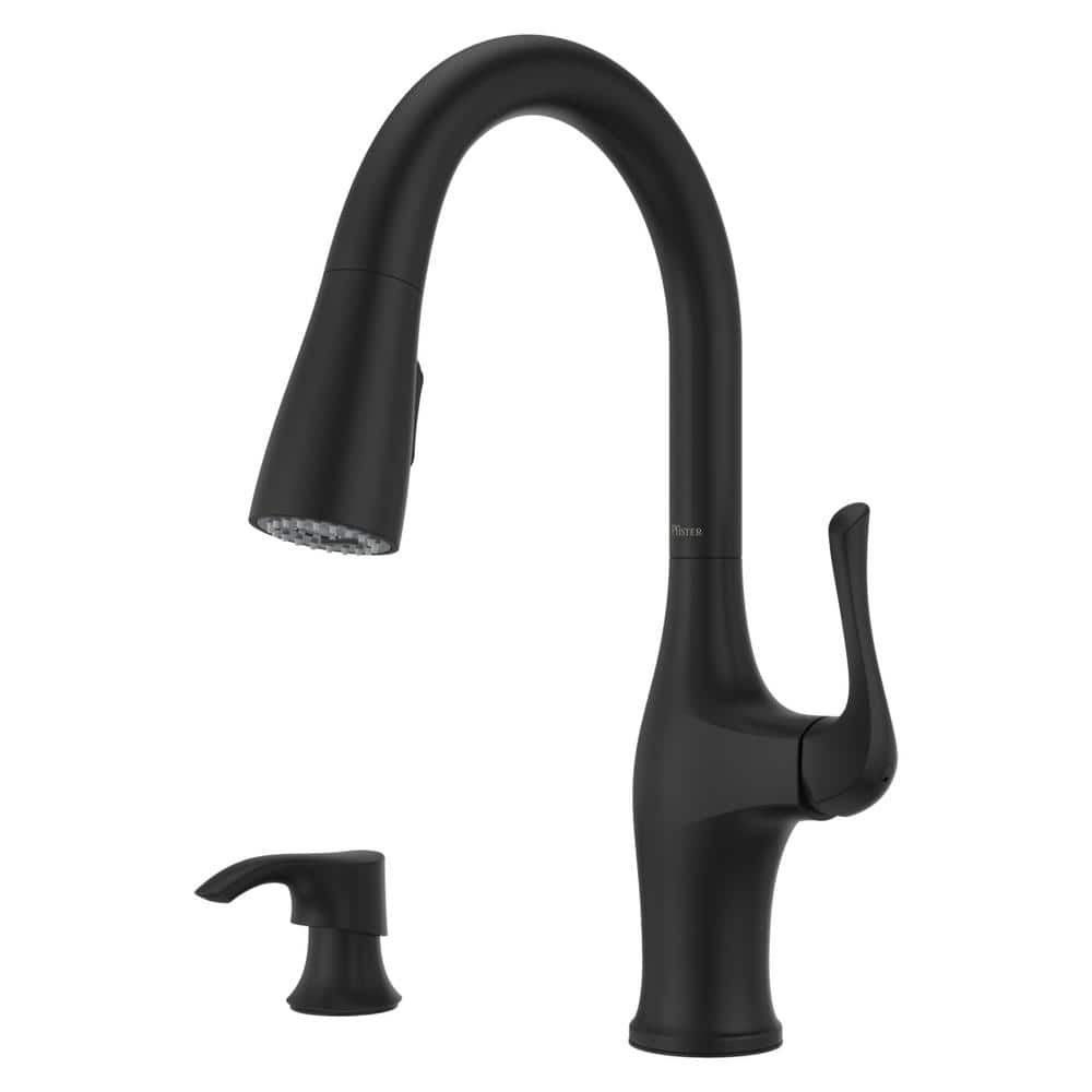 Matte Black Single Handle Pull-Down Kitchen Faucet with Soap Dispenser