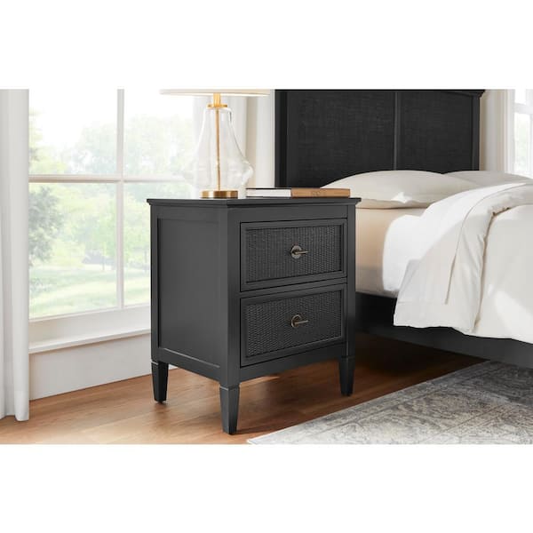 Home Decorators Collection Marsden Black 2-Drawer Cane Nightstand